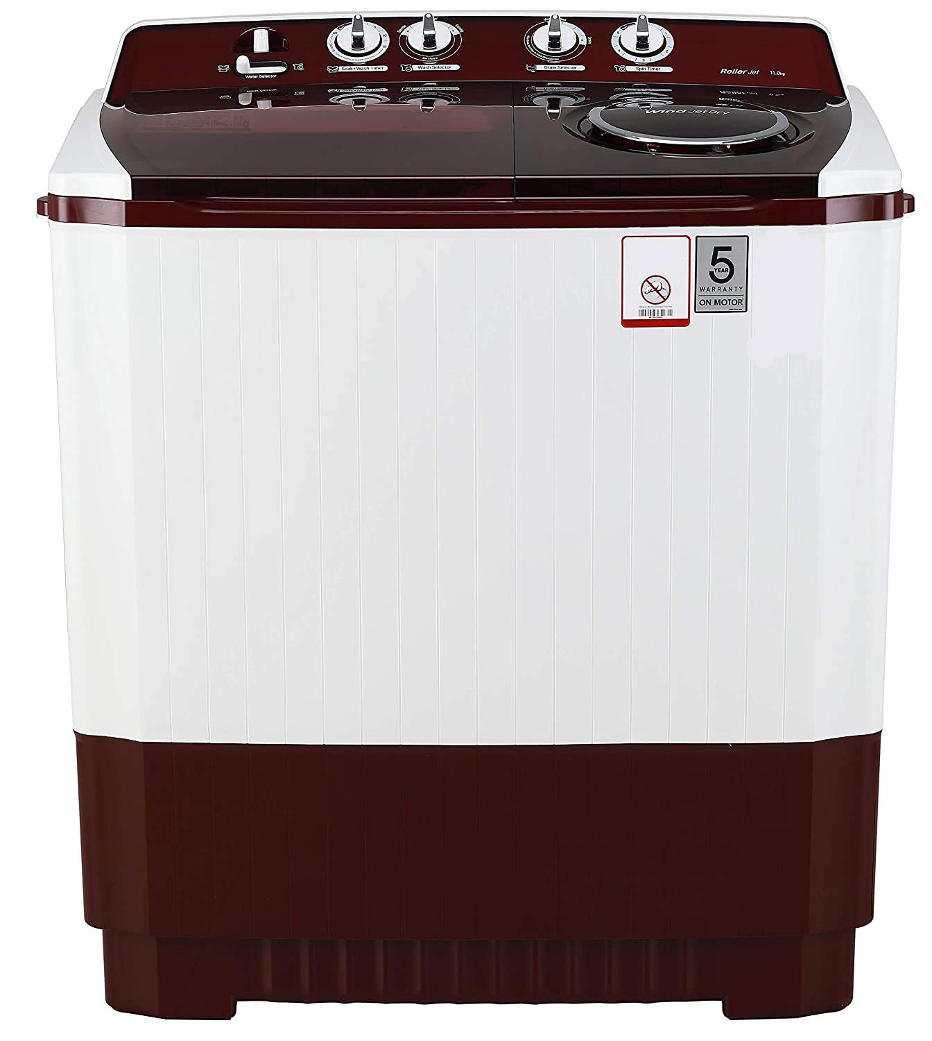 SIMPHO 11 KG 5 STAR SEMI-AUTOMATIC TOP LOADING WASHING MACHINE (P1145SRAZ, BURGUNDY, PUNCH + 3) 